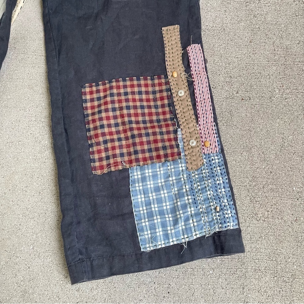 Upcycled MUJI hand stitched patchwork 100% Linen drawstring pants size Medium - Picture 3 of 10